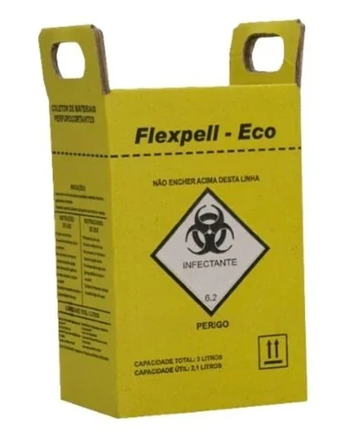 Caixa Coletora Perfurocortantes - Extra Amarelo Ouro 03 Litros - 20 Unidades - Flexpell