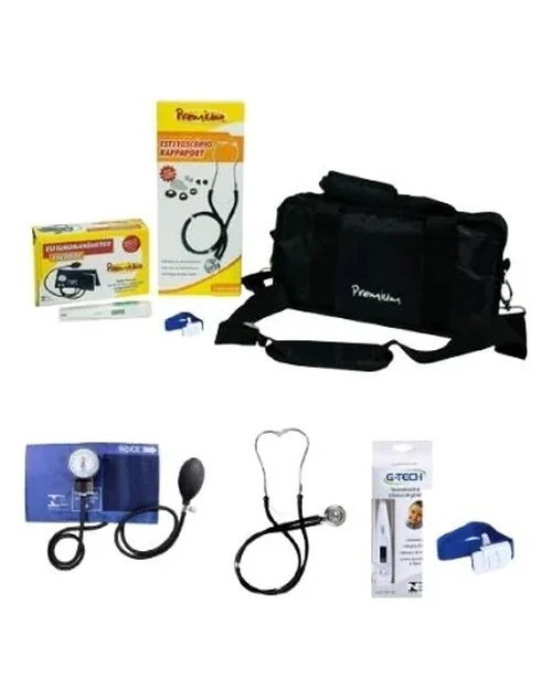 Kit Acadêmico com Estetoscópio Preto - Premium