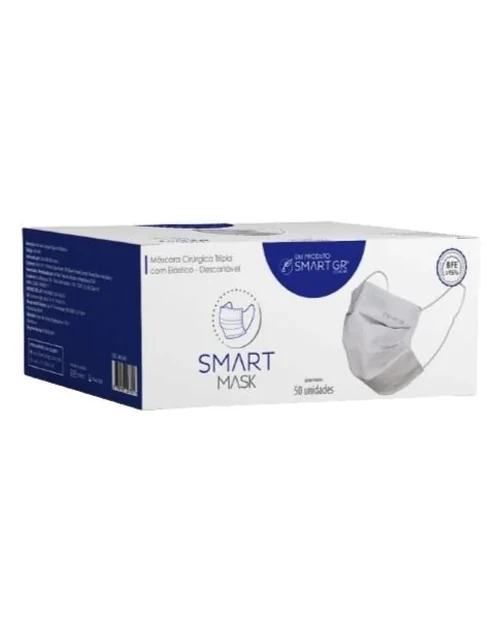 Máscara Cirúrgica Tripla Descartável Com Clipe Nasal - Caixa com 50 unidades - Smart GR