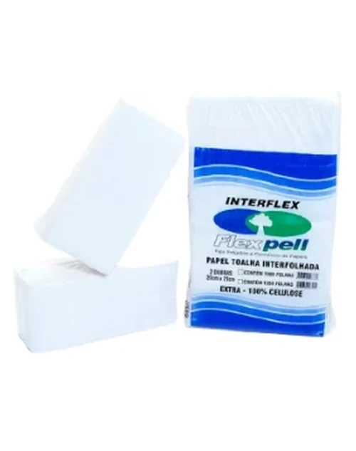 Papel Toalha Descartável - Interfolha - 02 Dobras - 100% Celulose Virgem - 20cmx21cm - Flexpell