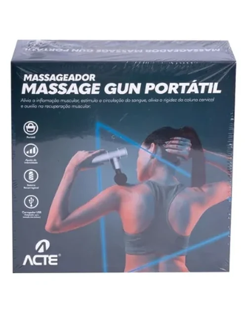 Pistola Massageador Massage Gun Preto Portátil R32-Pto - Acte