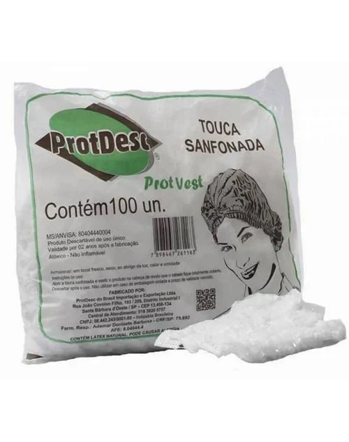 Touca Sanfonada Protdesc Branca Descartável com 100 unidades