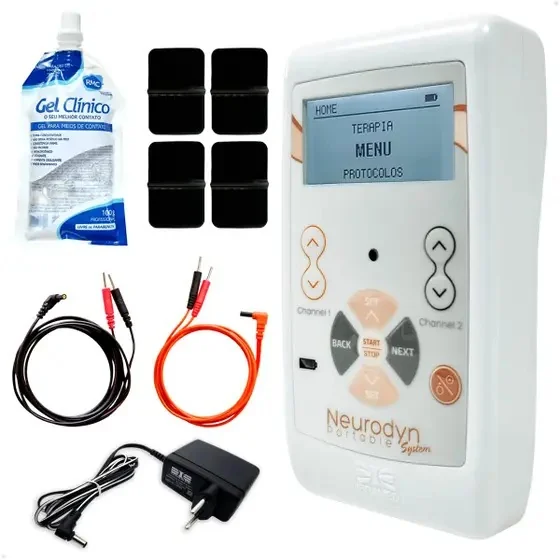 Neurodyn Portable System Ibramed - 02 Canais - Aparelho de Correntes Aussie, Russa, Interferencial Bipolar, TENS e FES