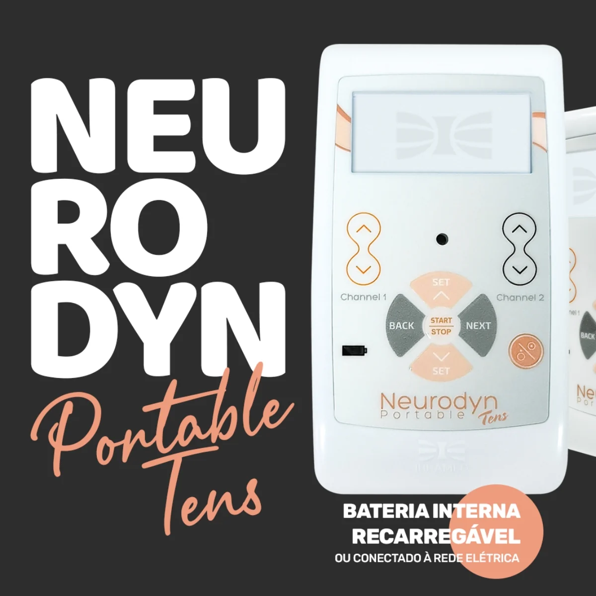 Neurodyn Portable TENS Ibramed - 02 Canais - Aparelho de Corrente TENS