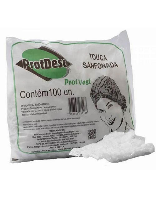 Touca Sanfonada Protdesc Branca Descartável com 100 unidades