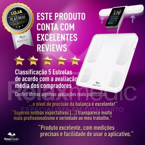 Balança Bioimpedância 8 eletrodos Corporal Digital Bodyscan - Relaxmedic Cor Branca